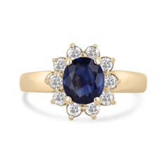 Anello a raggiera con zaffiro e diamante taglio ovale in oro 14K da 1,36tcw, incastonato blu reale