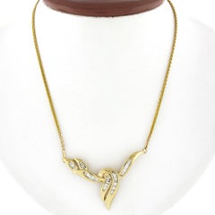 14k Gold 1.40ctw Baguette Channel Diamond Chevron "V" Wheat Link Chain Necklace