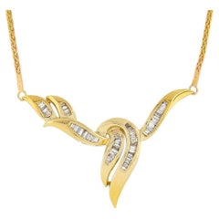 14k Gold 1.40ctw Baguette Channel Diamond Chevron "V" Wheat Link Chain Necklace