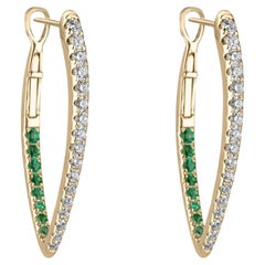 Pendientes de oro de 14 quilates con diamantes y esmeraldas en forma de aro y gota en V de 1,51 qtc Engastados Vivid Lush