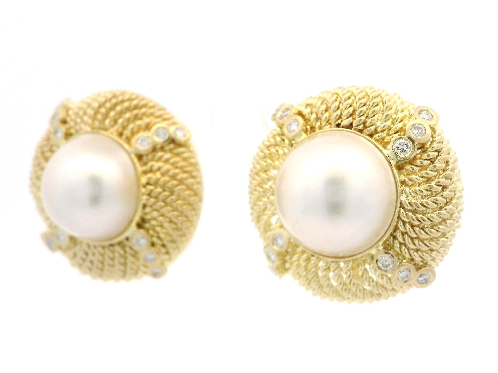 Orecchini a bottone a filo ritorto in oro 14k con perla Mabe da 15,75 mm e diamante da 0,60 ct. in vendita 7