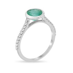 14K Gold 1.60tcw Round Emerald & Diamond Ring, Medium Dark Green Open Bezel Set