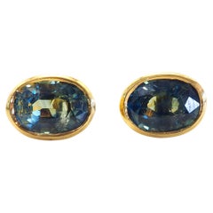 14K Gold 1.62ct Teal Green Sapphire Classic Bezel Stud Earring
