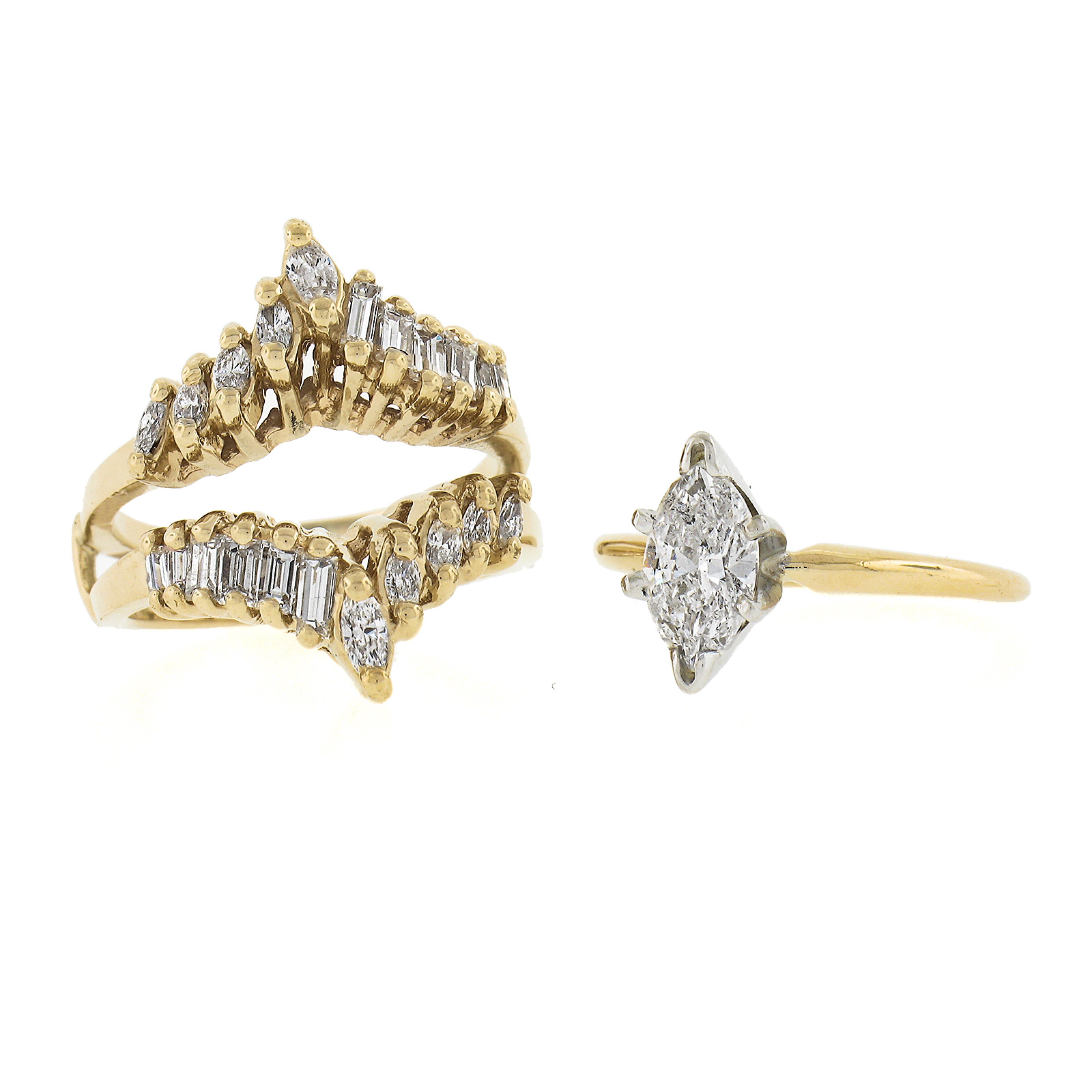 14K Gold 1.65ctw Diamond Solitaire Engagement Ring & Diamond Insert Guard Set For Sale 6
