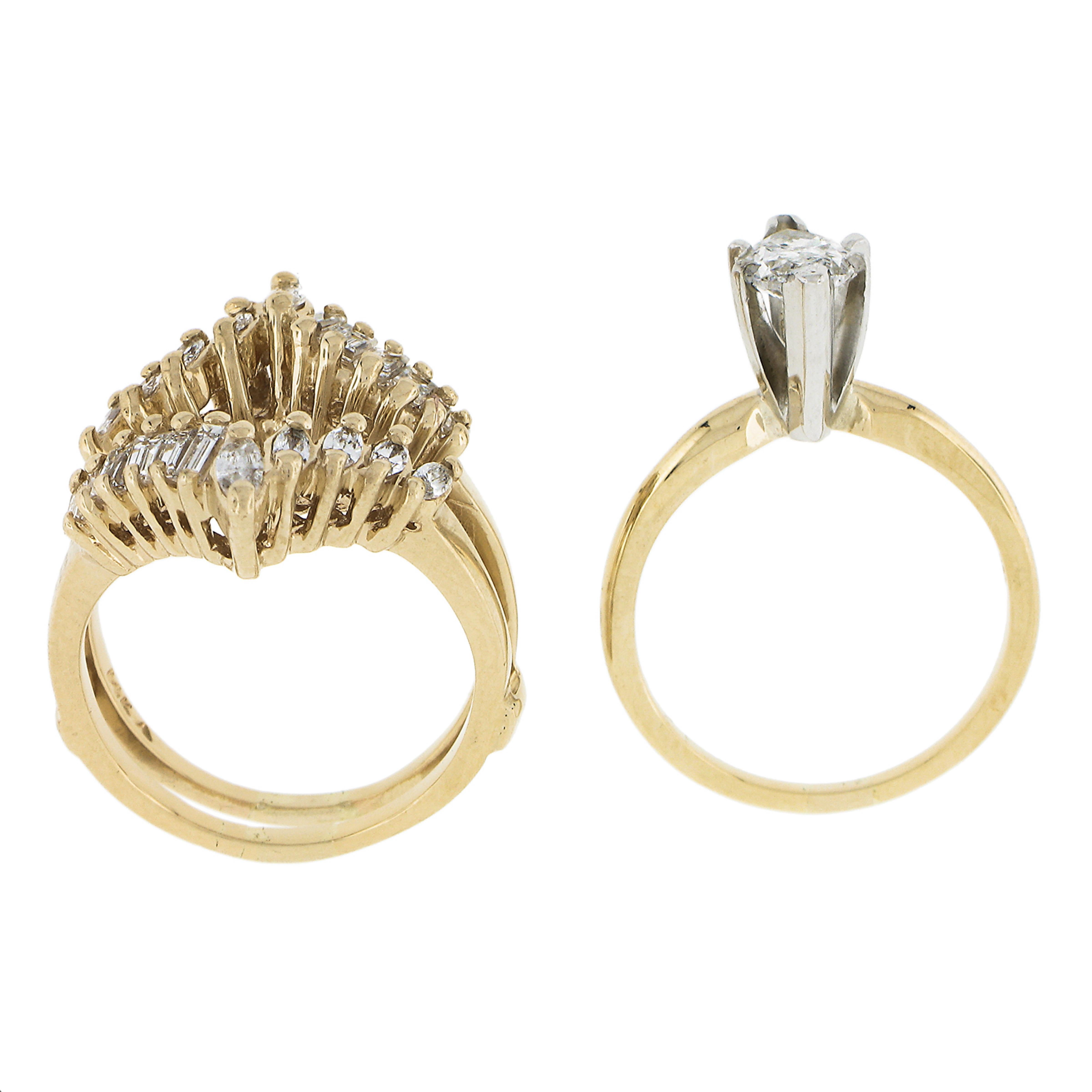 Women's 14K Gold 1.65ctw Diamond Solitaire Engagement Ring & Diamond Insert Guard Set