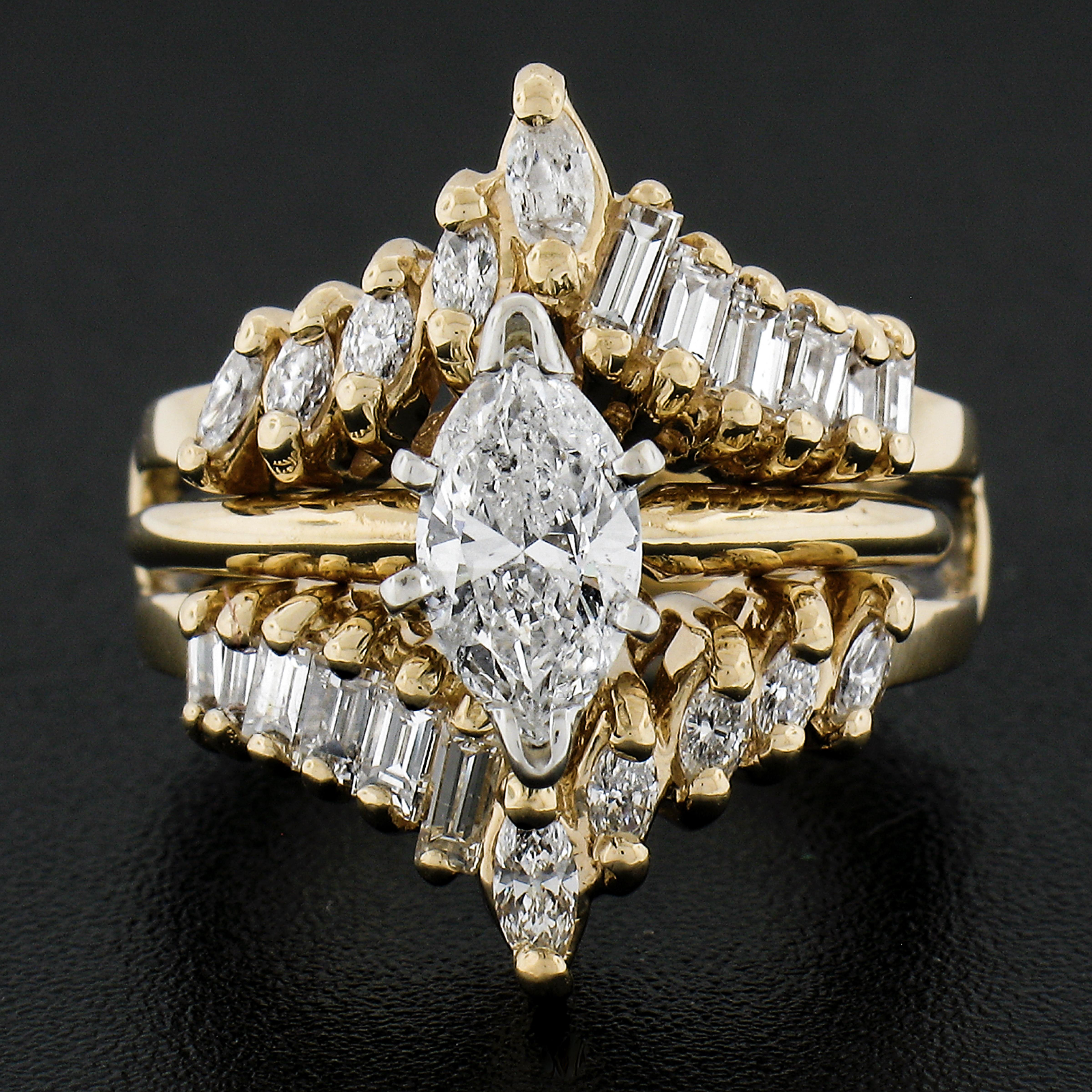 14K Gold 1.65ctw Diamond Solitaire Engagement Ring & Diamond Insert Guard Set For Sale 4