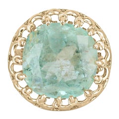14K Gold 16.75ct Cushion Cut Emerald Ring, Light Green Colombian Vintage