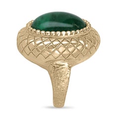 14K Gold 16.83ct Oval Cabochon Emerald Ring, Antique Vintage Dark Green