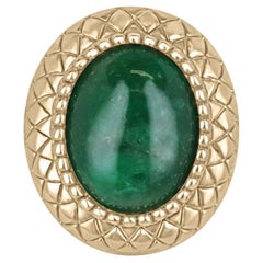 14K Gold 16.83ct Oval Cabochon Emerald Ring, Antique Vintage Dark Green