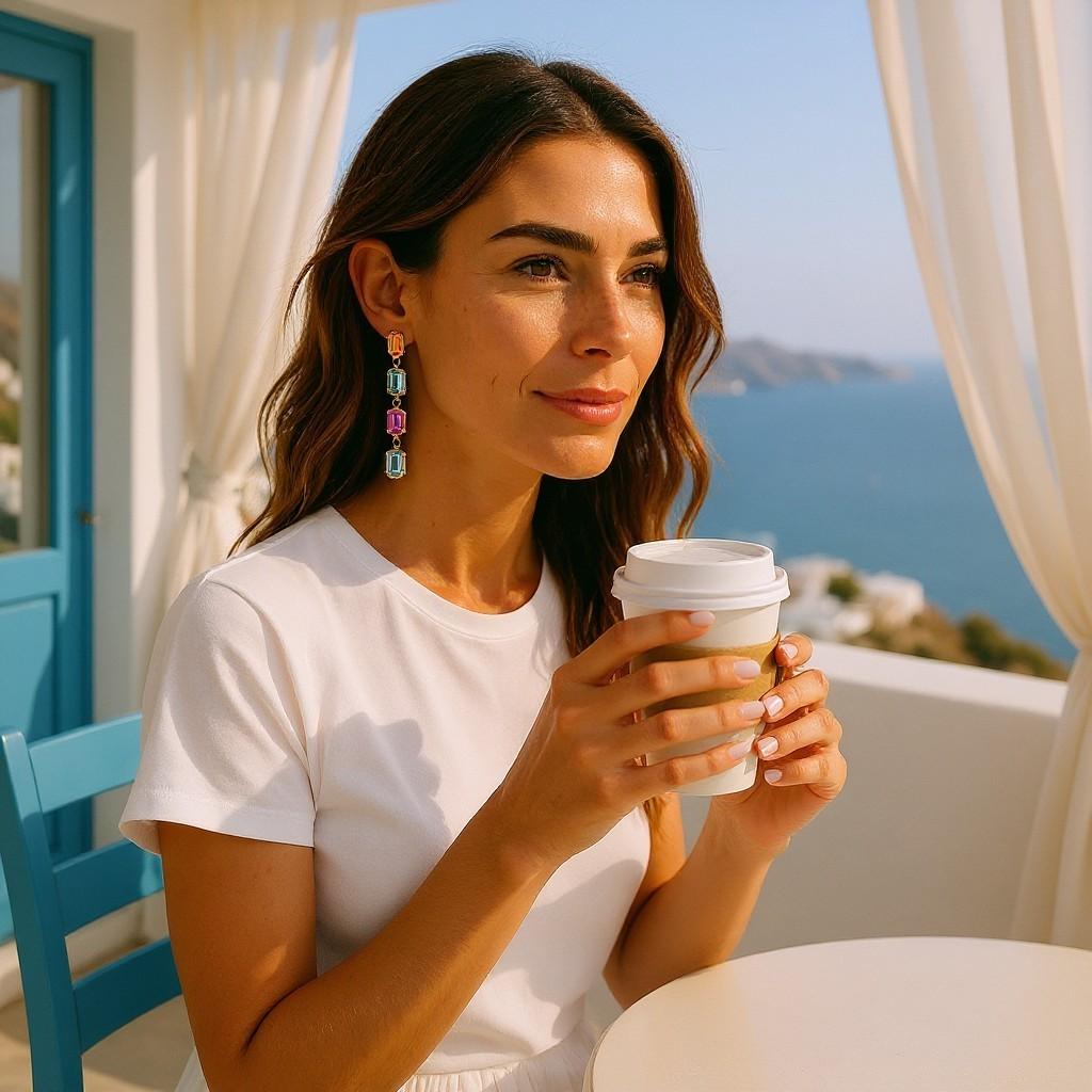 Orecchini in oro 14K da 1,70 pollici a forma di smeraldo Topazio blu Ametista Citrino in vendita 1