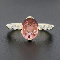 14K Gold 1.72ct GIA Oval Padparadscha Sapphire W/ Diamond Accent Engagement Ring