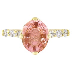 14K Gold 1.72ct GIA Oval Padparadscha Sapphire W/ Diamond Accent Engagement Ring