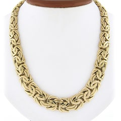 14k Gold Graduated Flat & Domed Byzantine Link Chain Necklace w/ Push Clasp