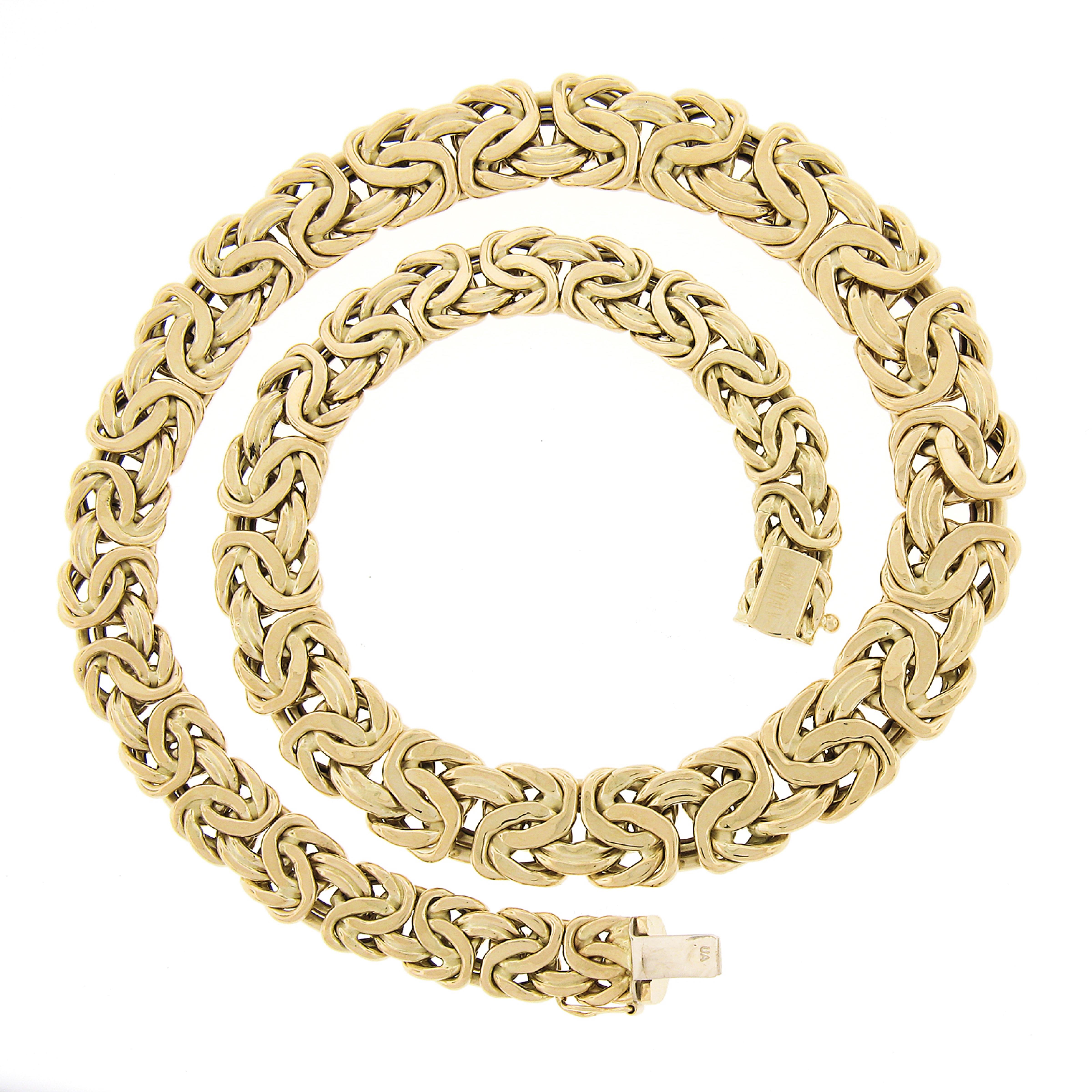 14k Gold abgestufte flache & gewölbte byzantinische Gliederkette Halskette mit Druckverschluss für Damen oder Herren im Angebot
