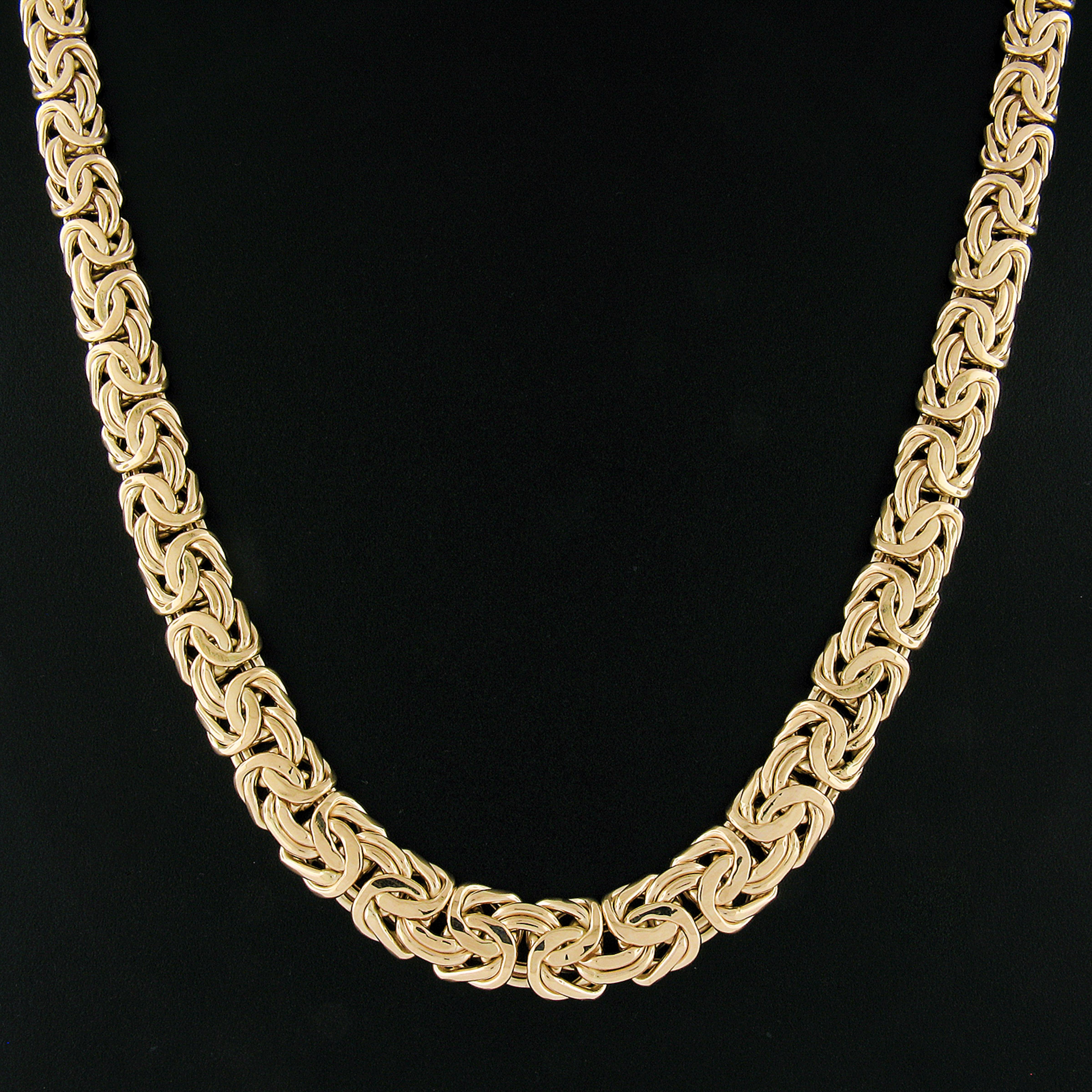 14k Gold abgestufte flache & gewölbte byzantinische Gliederkette Halskette mit Druckverschluss im Angebot 1