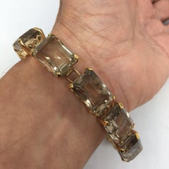14K gold 18 mm X 14 mm 9 Rectangular Natural Smoky Topaz Bracelet Women 7.5 In