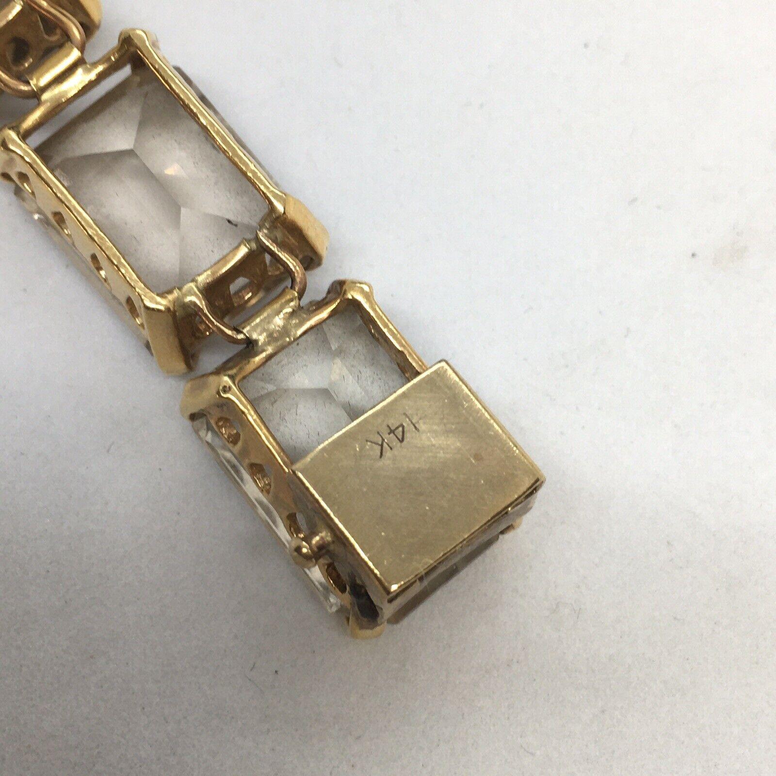 14K gold 18 mm X 14 mm 9 Rectangular Natural Smoky Topaz Bracelet Women 7.5 In In Good Condition For Sale In Santa Monica, CA