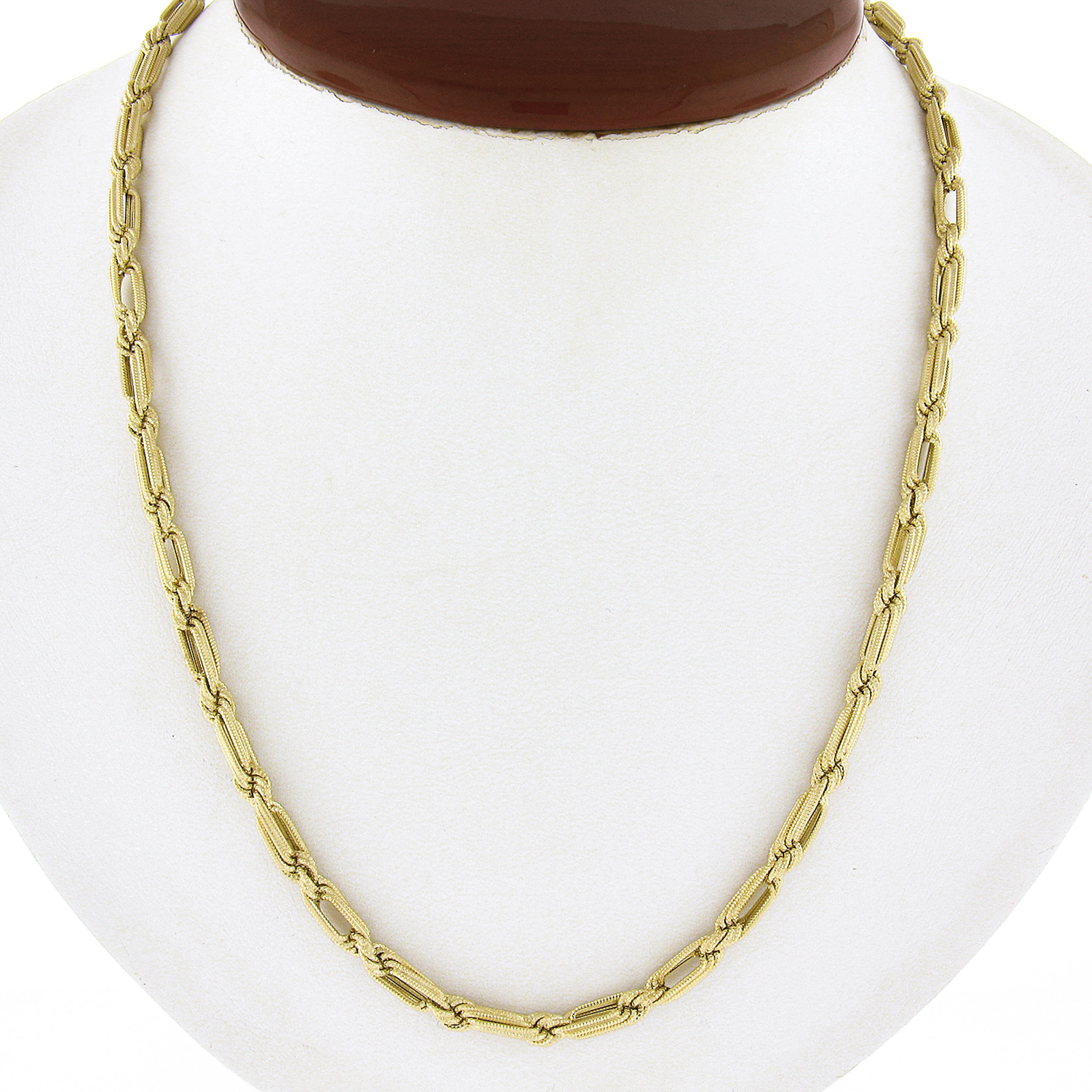 This gorgeous perfect made chain necklace is crafted in solid 14k yellow gold and features rope style links. Each link is constructed from 4 separate textured wires which gives this necklace its unique and outstanding look. This chain measures 18