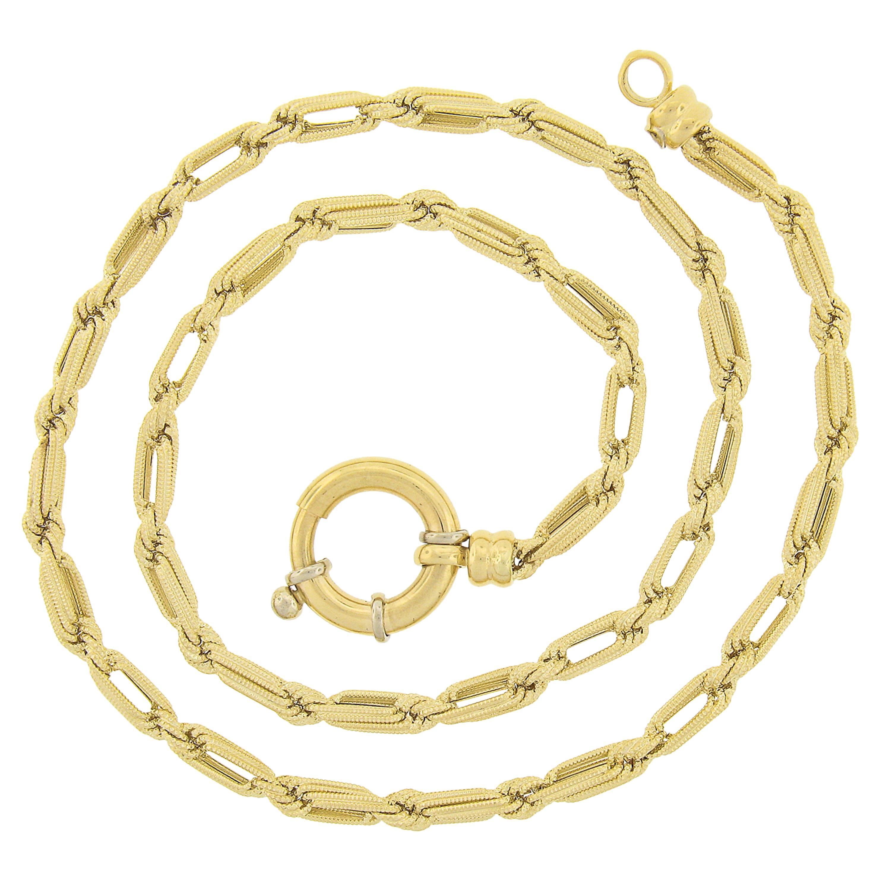 14k Gold 18" Textured Rope Style Link Chain Necklace w/ Large Spring Ring Clasp For Sale