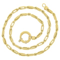 14k Gold 18" Textured Rope Style Link Chain Necklace w/ Large Spring Ring Clasp