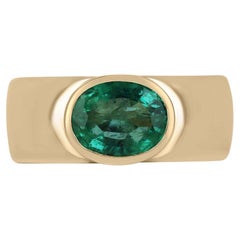 14K Gold 1.80ct Oval Cut Solitaire Emerald Ring, 8mm Bezel Set Unisex Pinky Ring