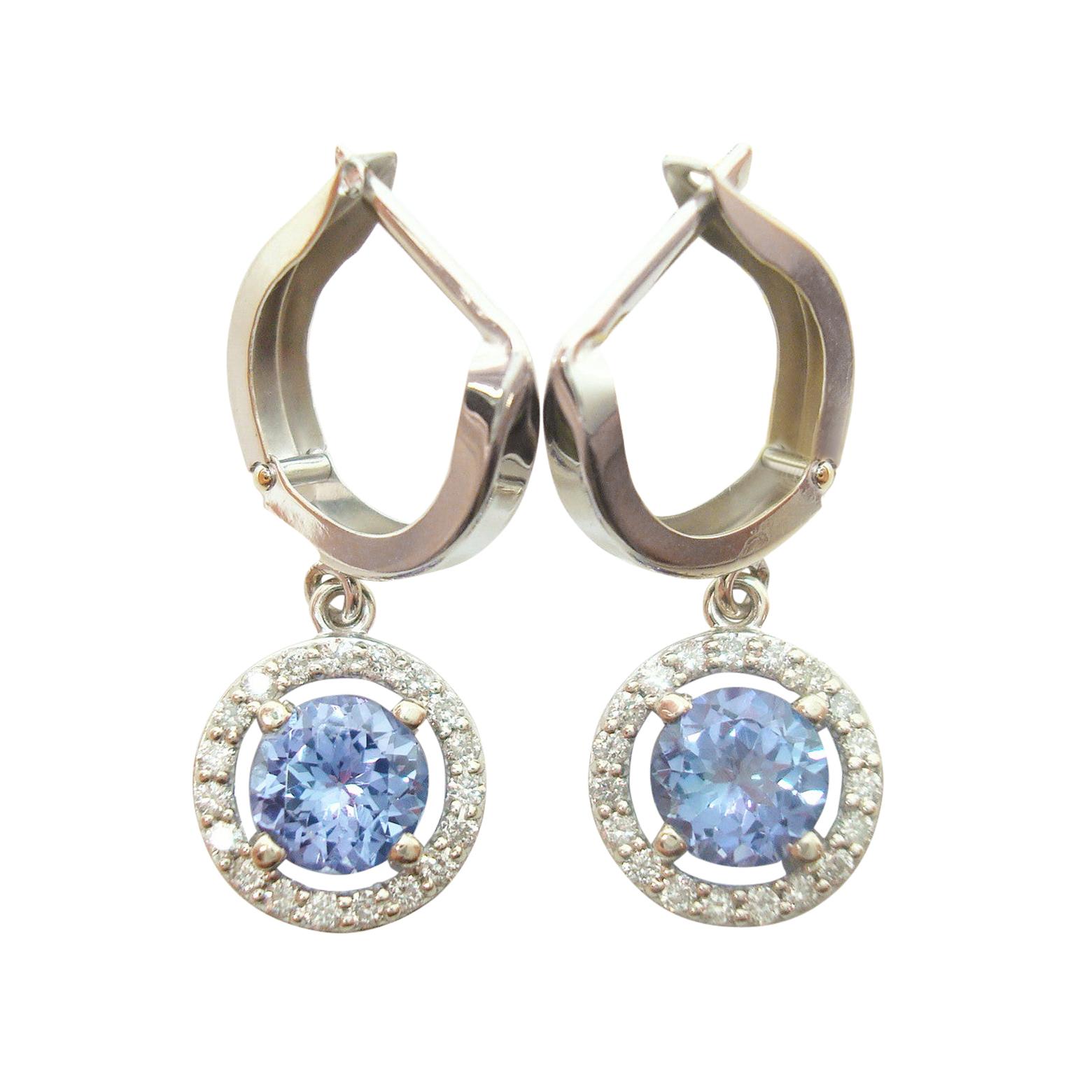 14k Gold 1.80ct Round Genuine Natural Tanzanite Earrings with Diamonds '#J2529' For Sale