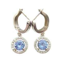 Vintage 14k Gold 1.80ct Round Genuine Natural Tanzanite Earrings with Diamonds '#J2529'