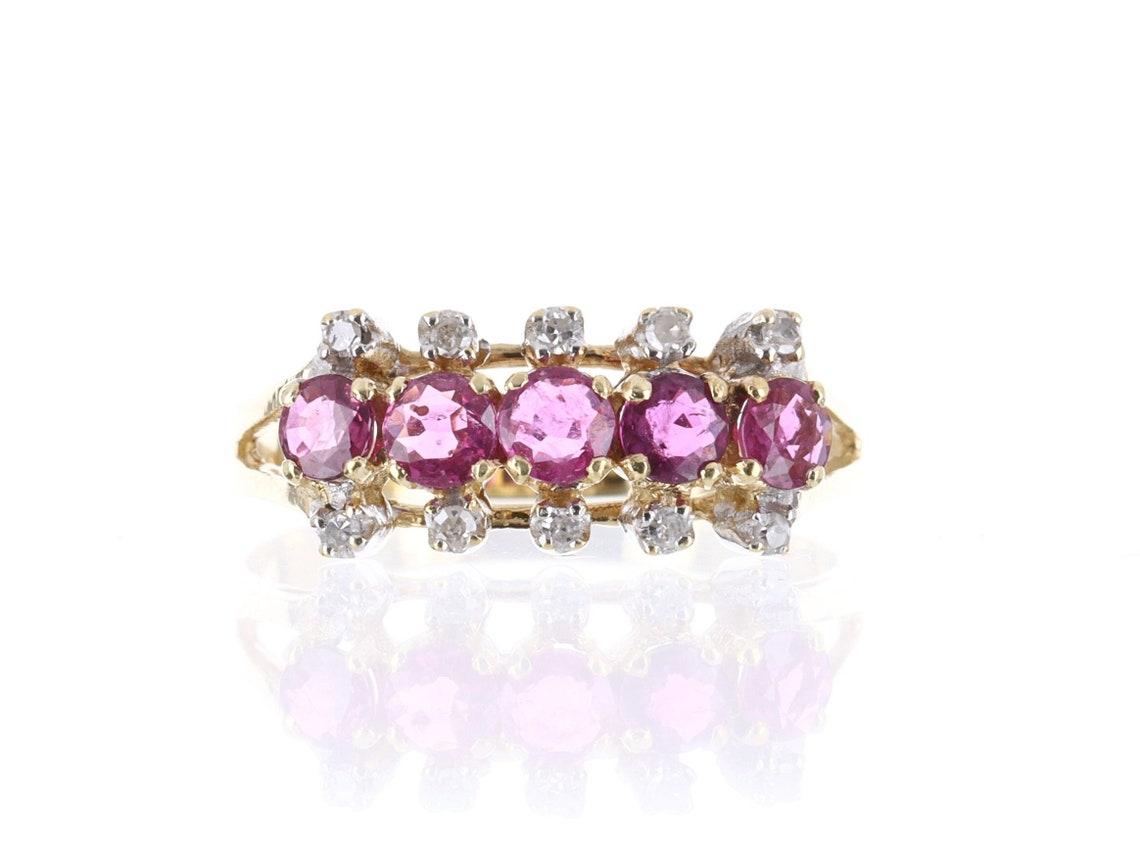 14K Gold 1.80tcw Art Deco Ruby Cocktail Ring, Vintage Ruby Diamond Ring For Sale