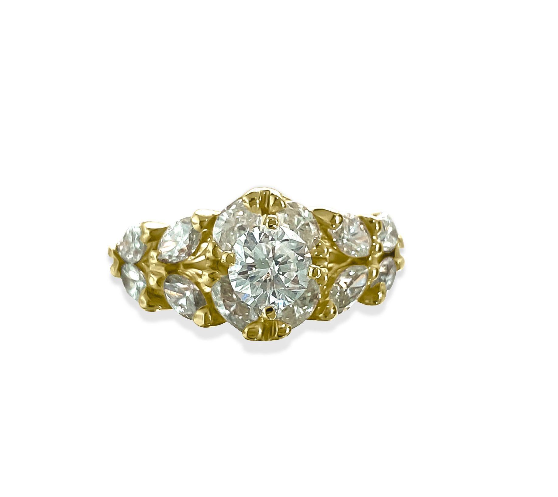 Taille brillant Bague de fiançailles en or 14 carats et diamants 1,85 carat en vente