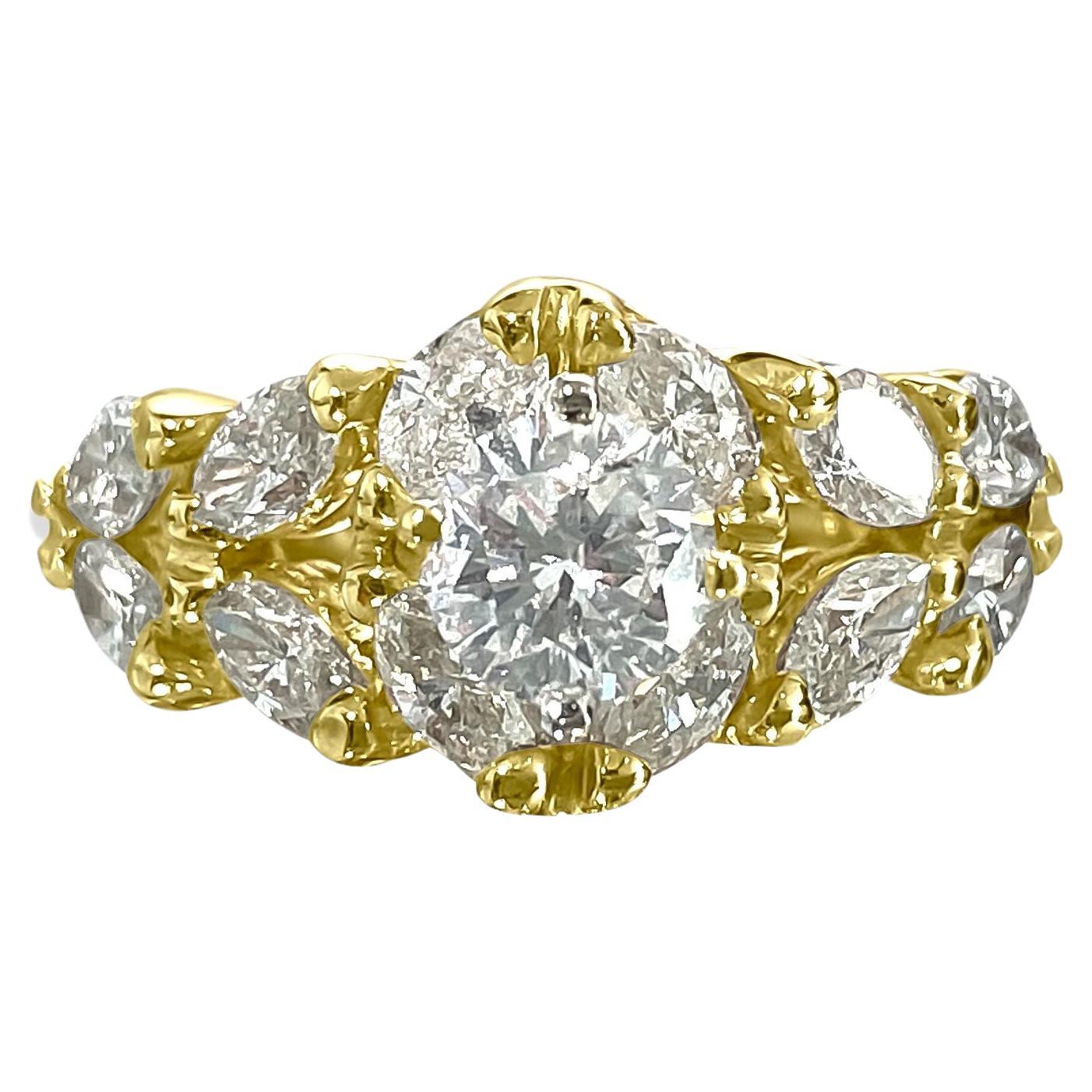 14K Gold, 1.85 CT Diamond Engagement Ring. For Sale