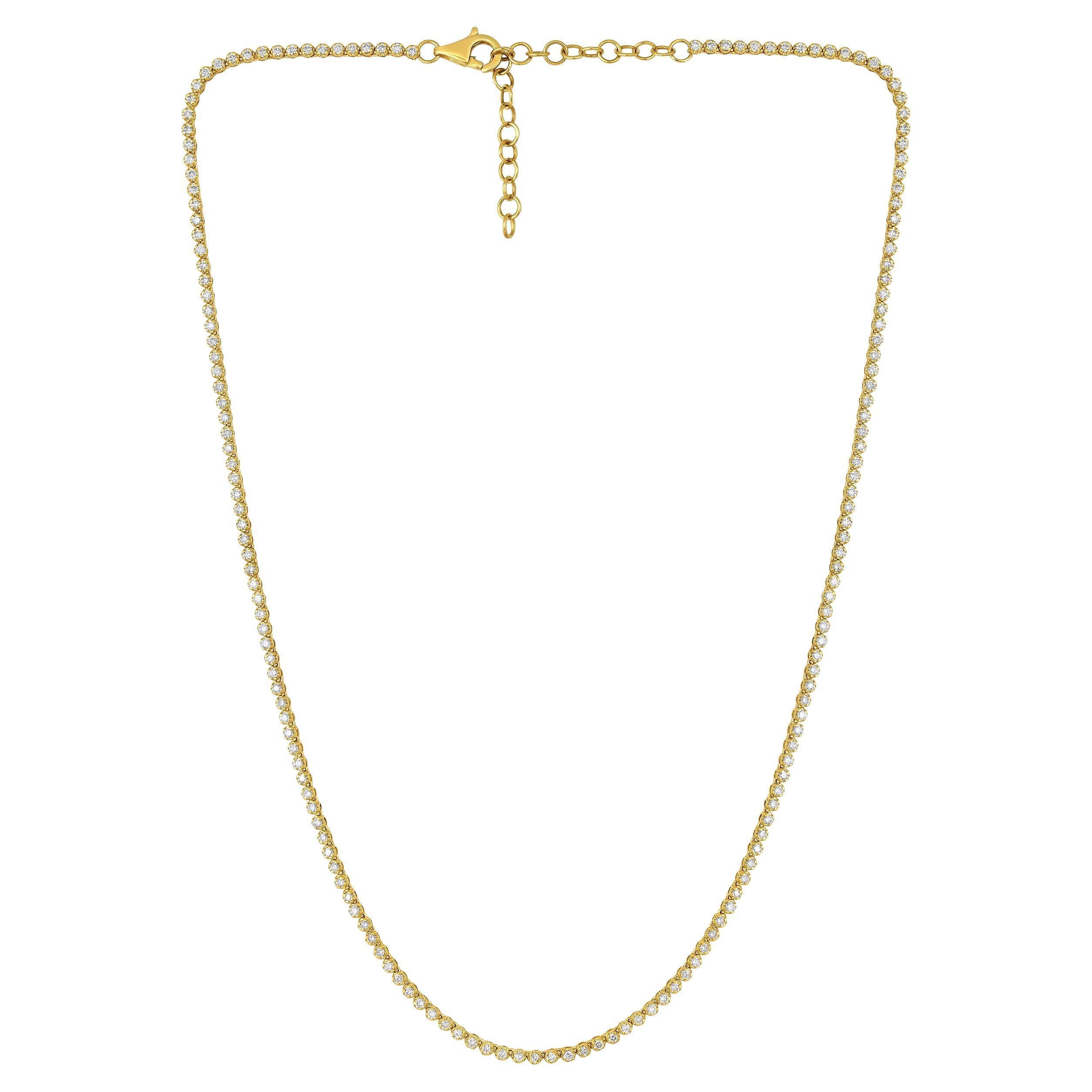 14K Gold 1.8ct Natural Diamond G-SI 2mm Buttercup Tiger Prong Tennis Necklace For Sale
