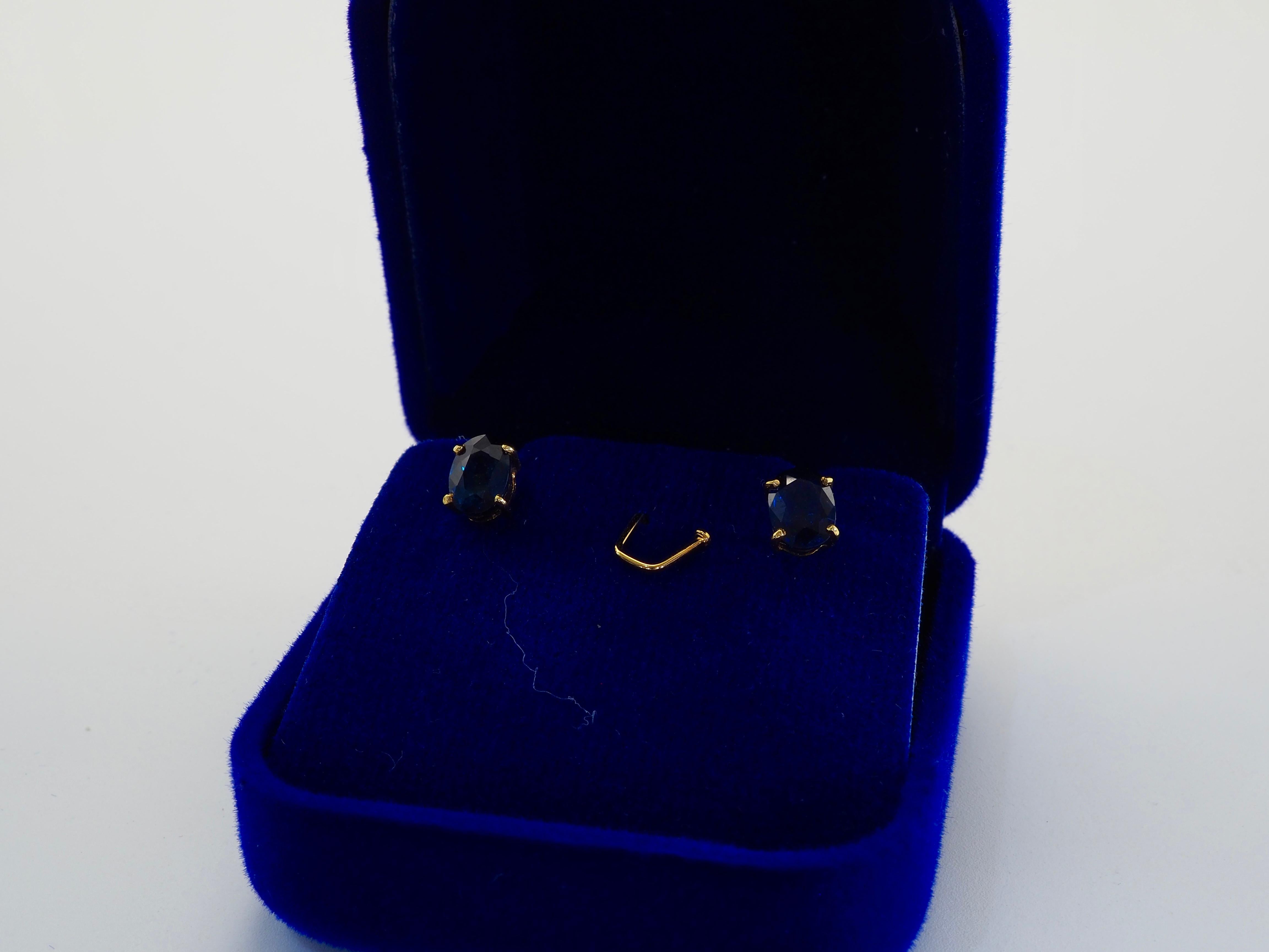Pendientes de oro de 14 quilates con zafiro azul verdoso profundo ovalado de 1,90 ct 5
