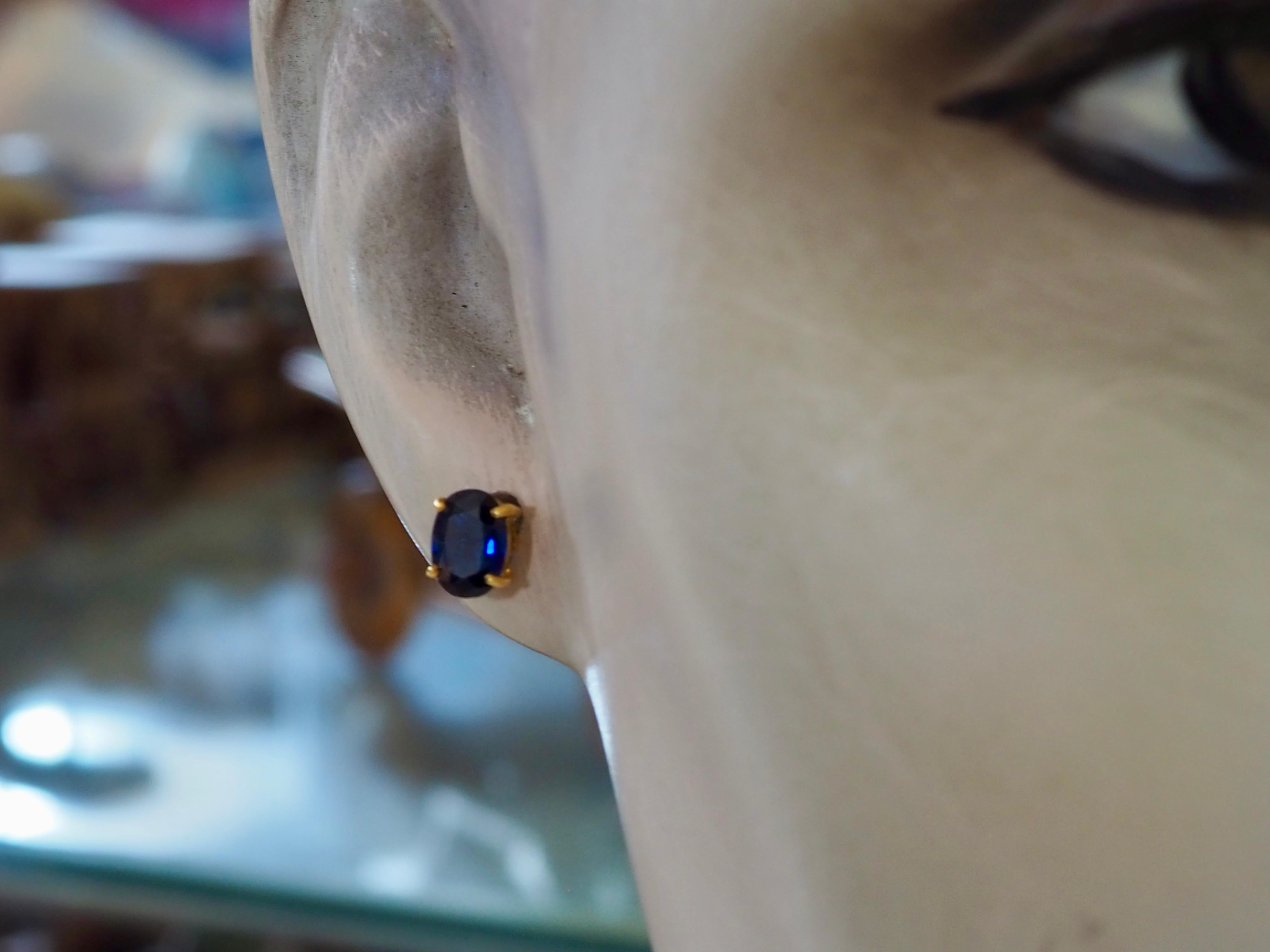 Pendientes de oro de 14 quilates con zafiro azul verdoso profundo ovalado de 1,90 ct 3
