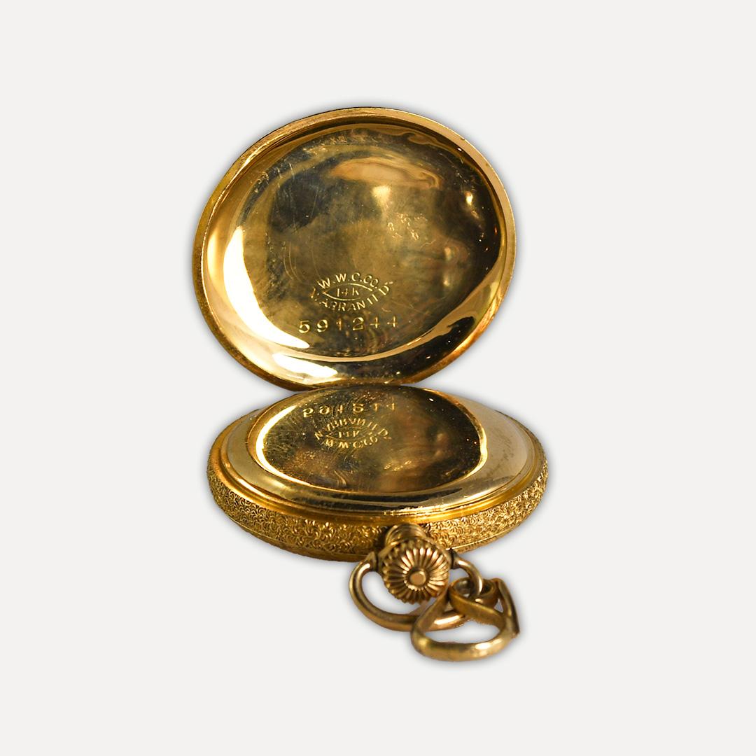 antique waltham ornate pocket watch 14k yellow