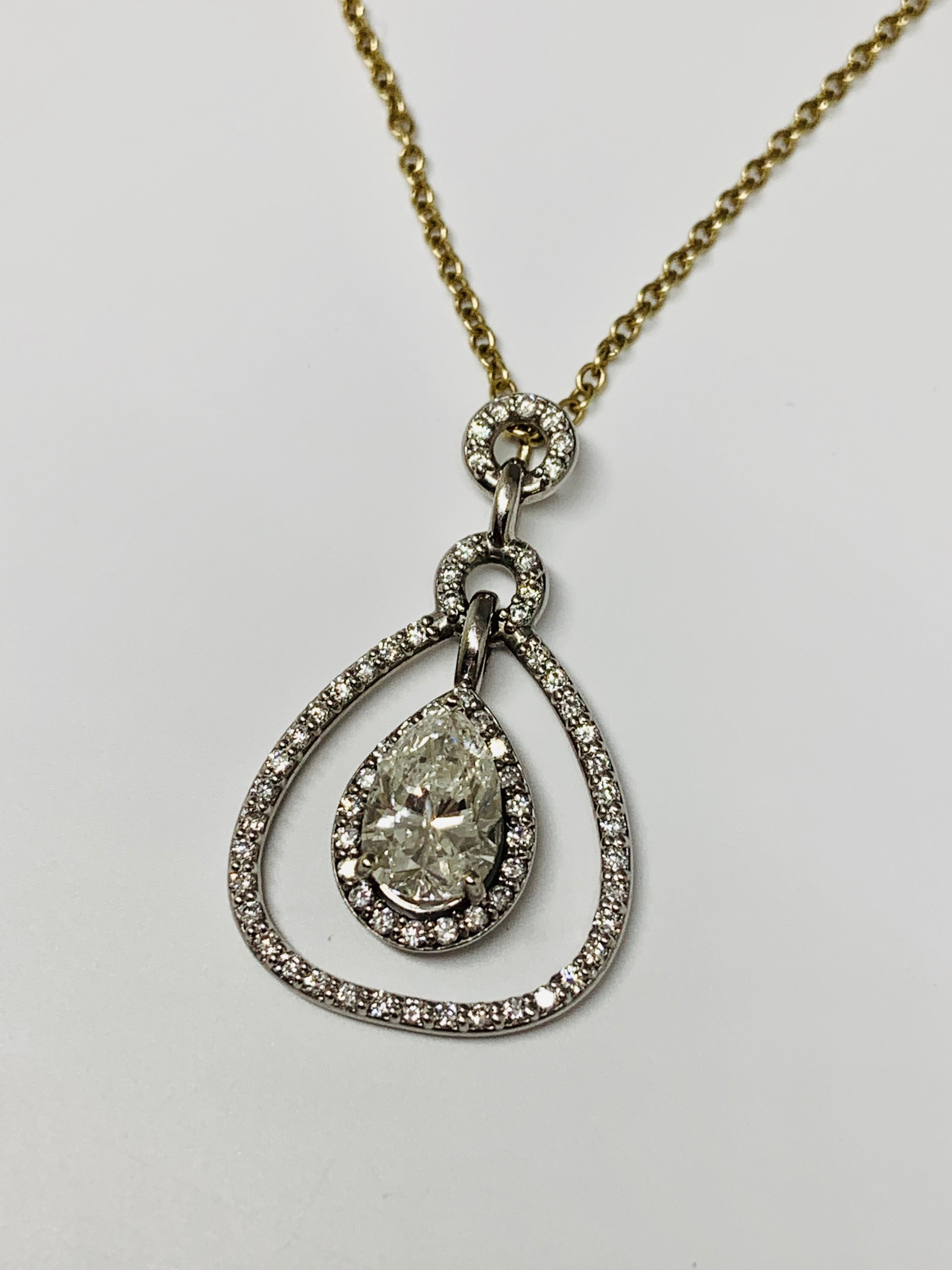 Pear Cut 14 Karat Gold 1.93 Carat Pear-Shaped Diamond Necklace For Sale
