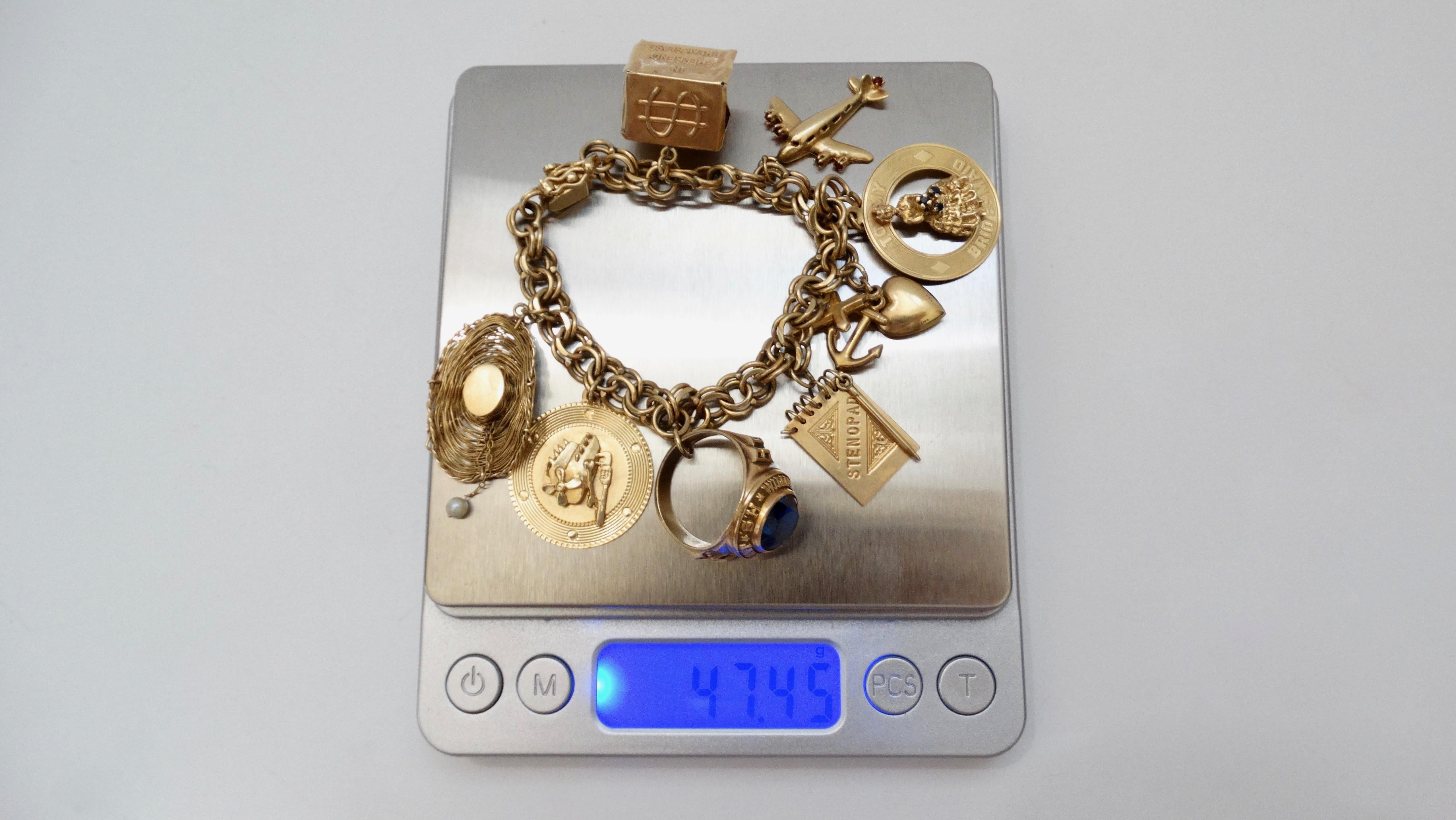 14k Gold 1950s Chain Link Charm Bracelet  4