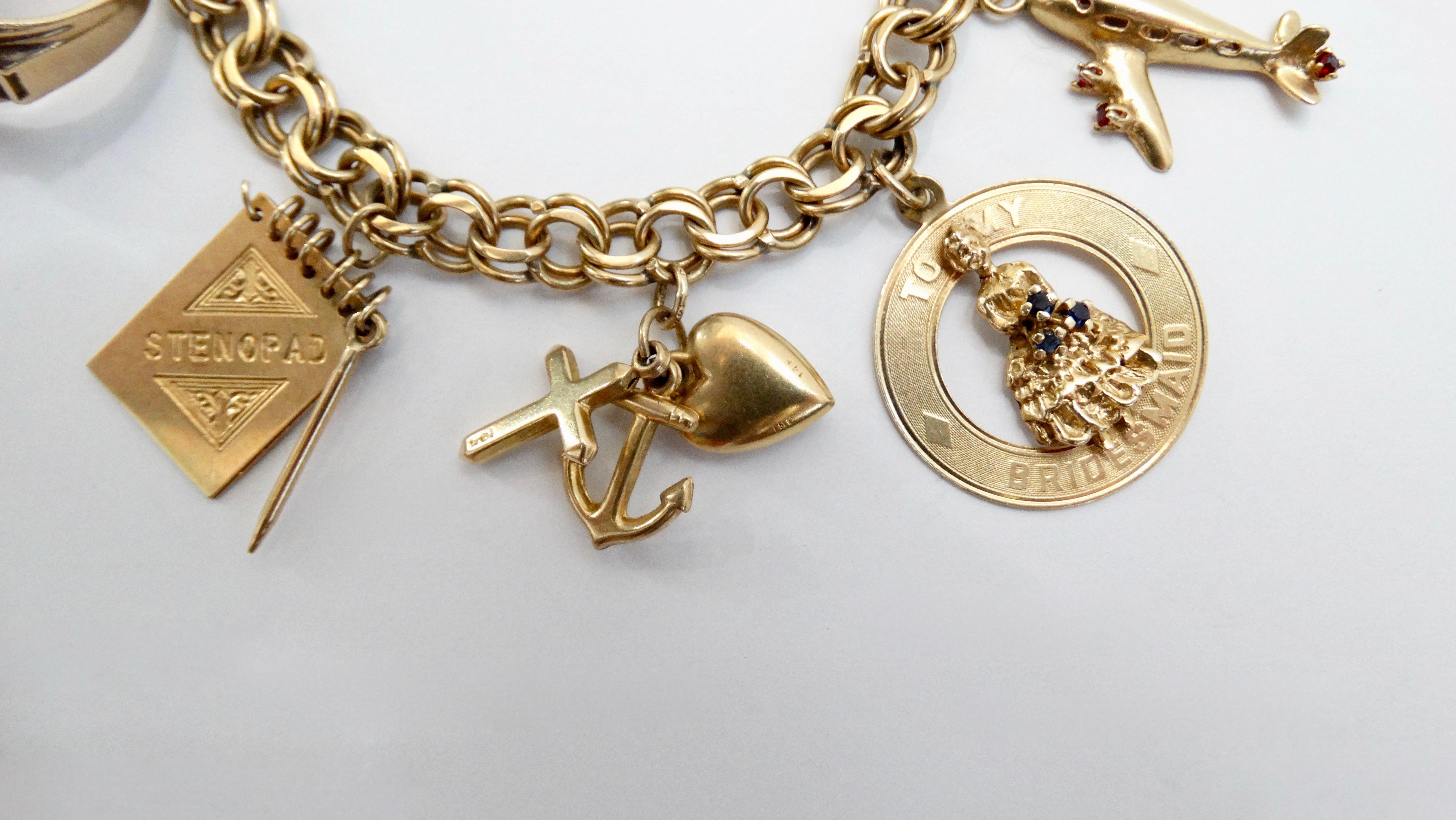 Women's or Men's 14k Gold 1950s Chain Link Charm Bracelet 