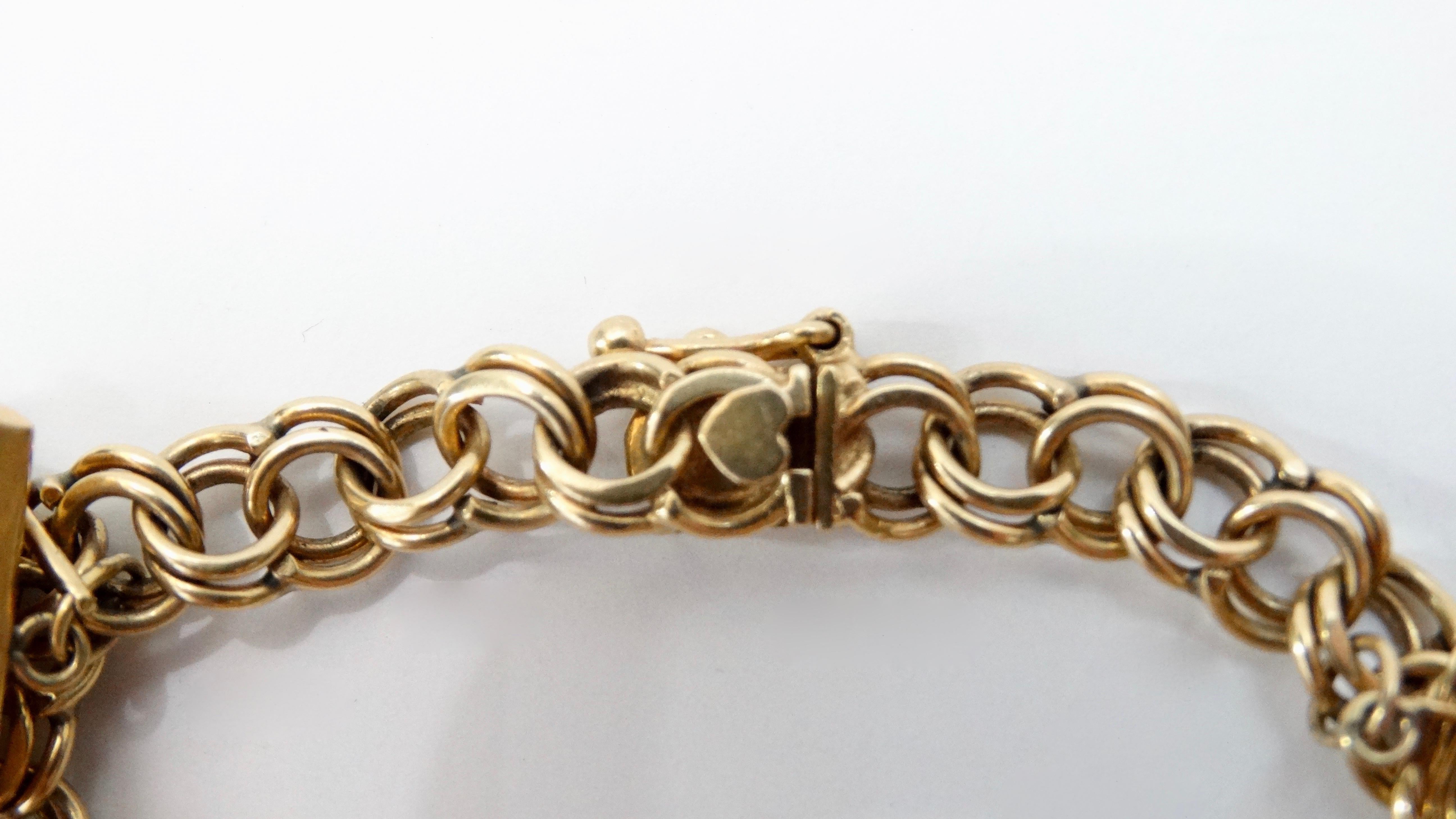 14k Gold 1950s Chain Link Charm Bracelet  1