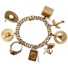 14k Gold 1950s Chain Link Charm Bracelet 