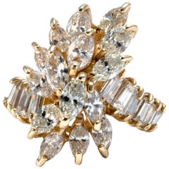 14K Gold 1960 American Diamond Bridal Cocktail Cluster Band Ring
