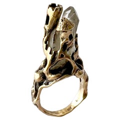 14K Gold 1970s Mythical Castle on Raw Crystal Mountain Ring