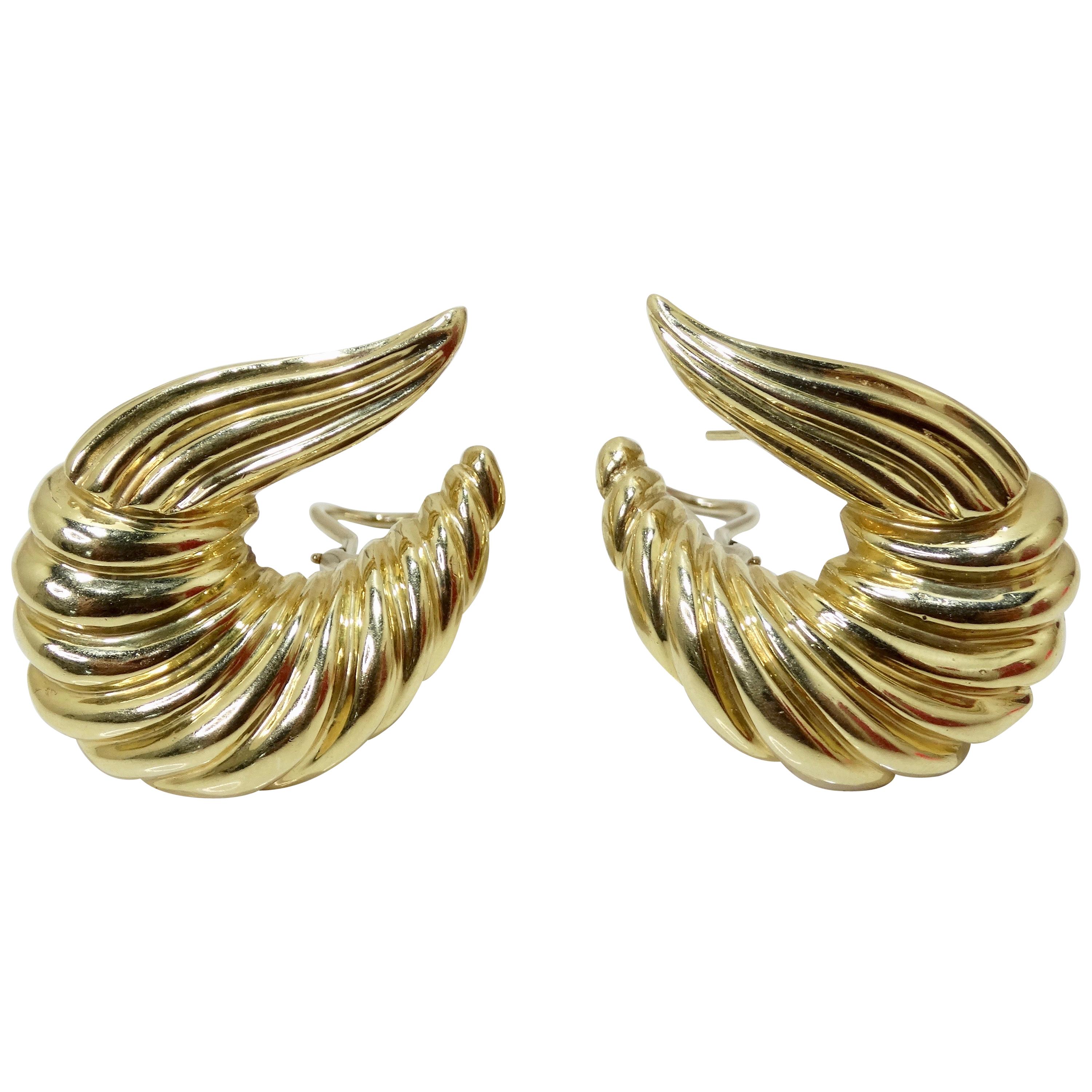 14K Gold Shrimp Style Pierced Earrings For Sale