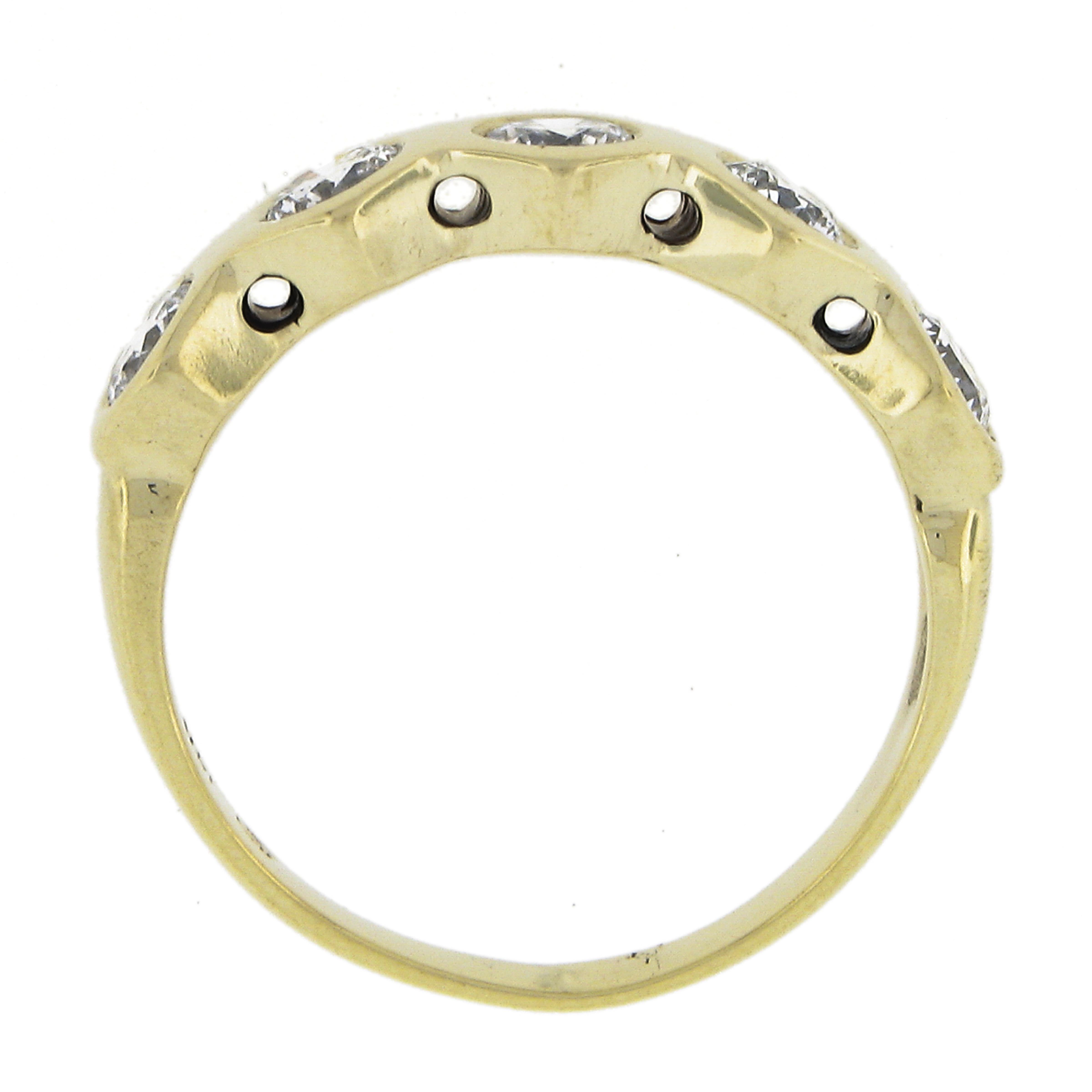 14K Gold 1ctw Runder Burnish Set Diamant Stapelbarer sechseckiger Bandring in Form eines Sechseckigen 3