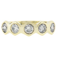 14K Gold 1ctw Round Burnish Set Diamond Stackable Hexagon Shape Band Ring