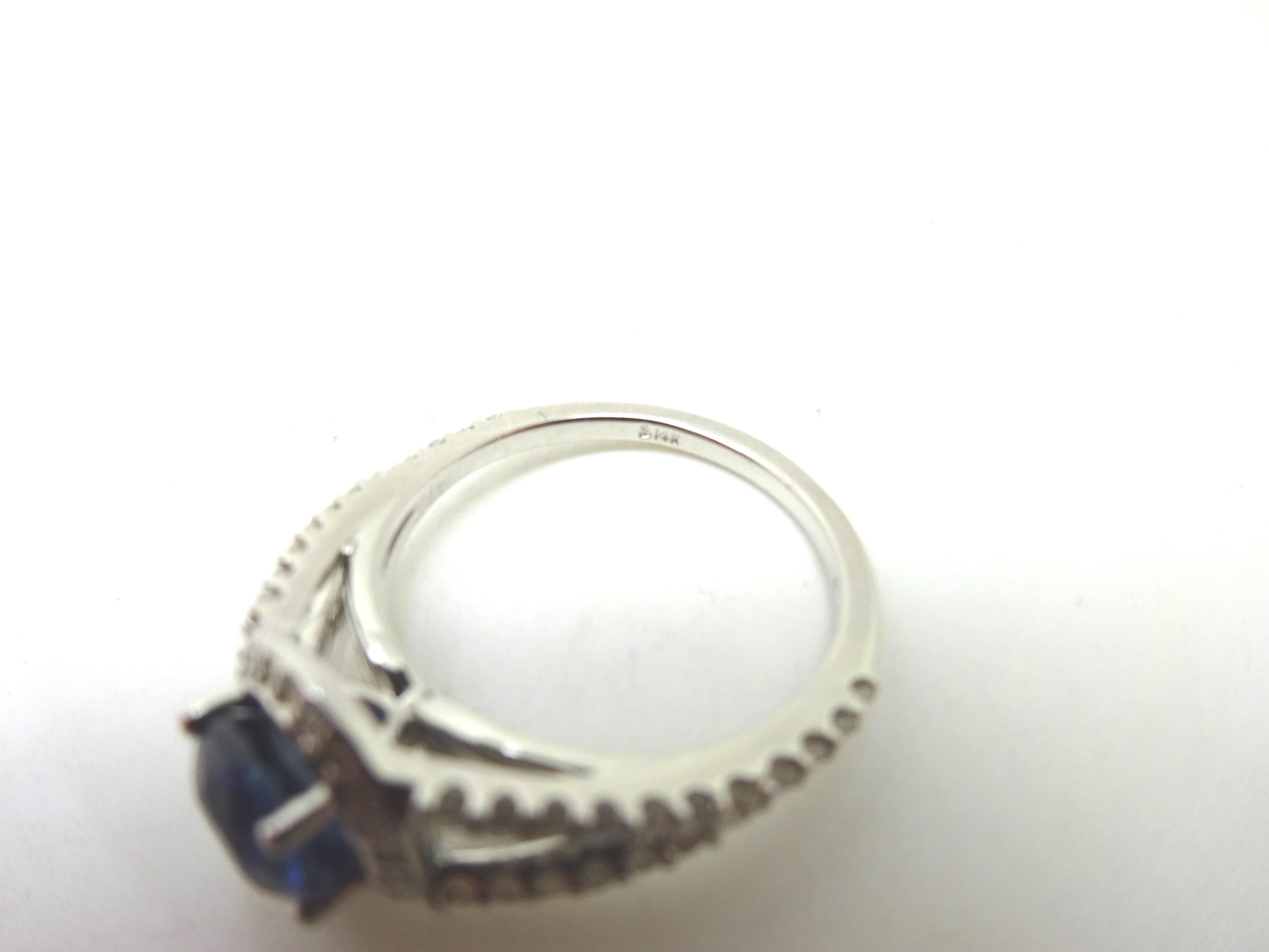 14k Gold 2 Carat Blue Genuine Natural Sapphire and Diamond Halo Ring '#J3800' In Excellent Condition For Sale In Big Bend, WI