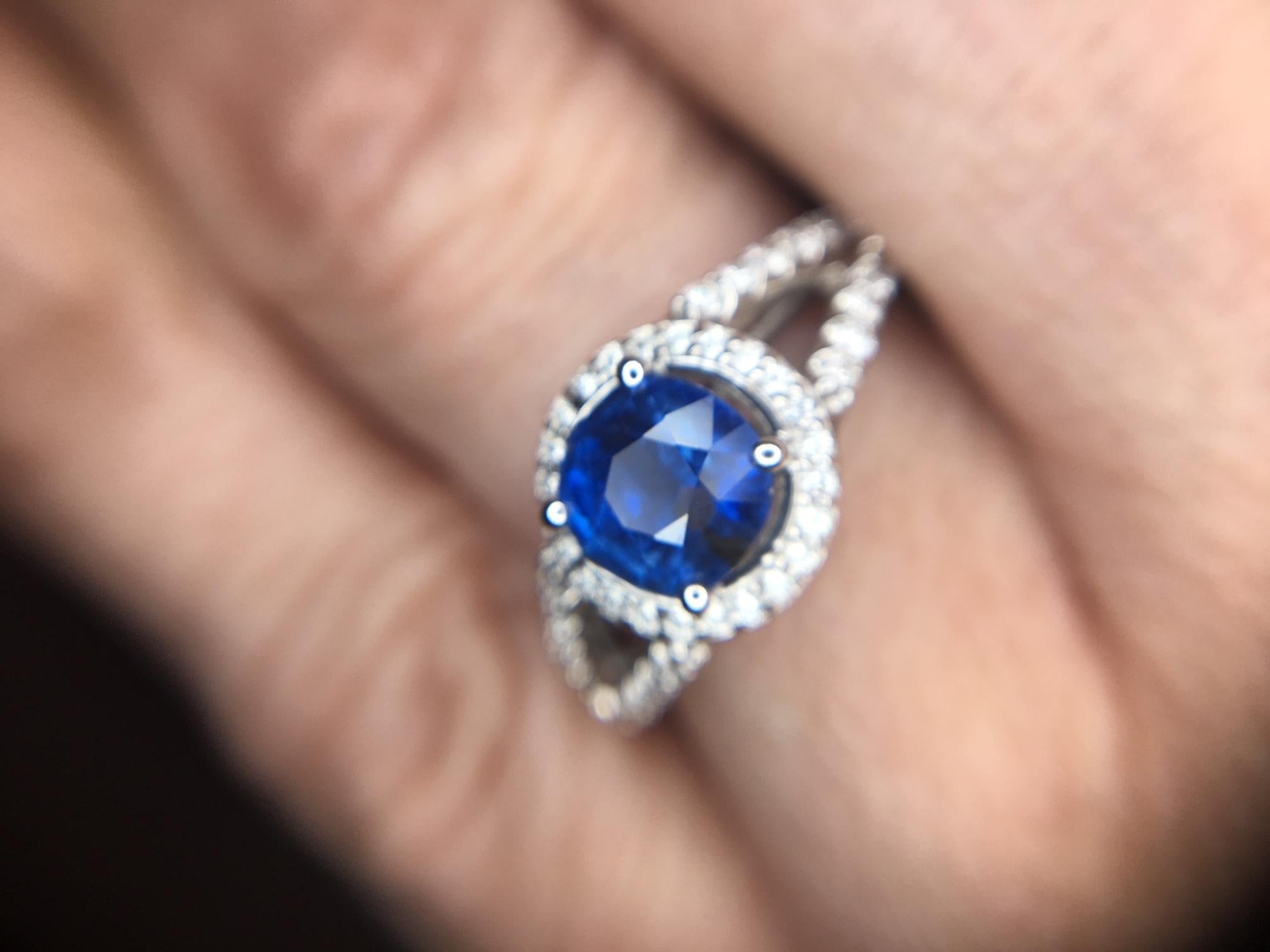 Women's 14k Gold 2 Carat Blue Genuine Natural Sapphire and Diamond Halo Ring '#J3800' For Sale
