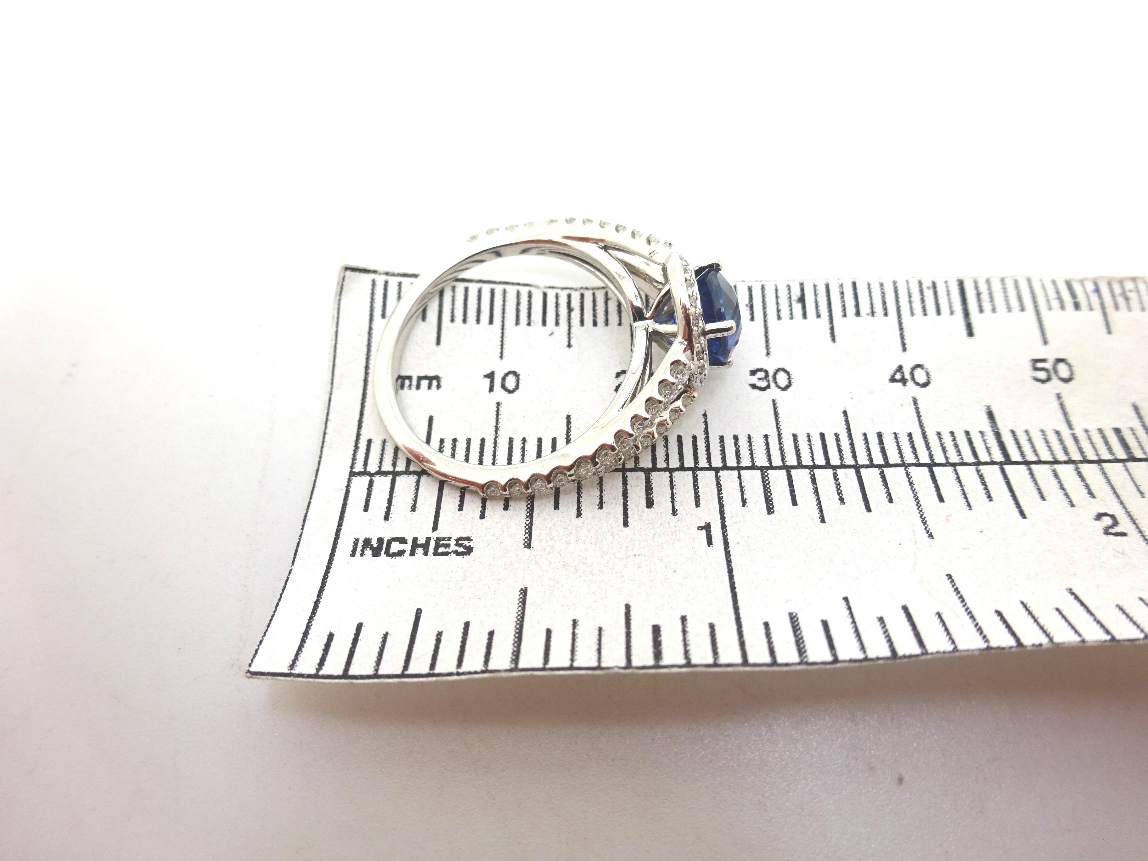 14k Gold 2 Carat Blue Genuine Natural Sapphire and Diamond Halo Ring '#J3800' For Sale 2