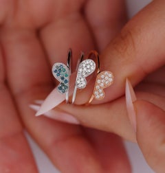 14K Gold 2 Piece Detachable Mix and Match Butterfly Natural Diamond Ring