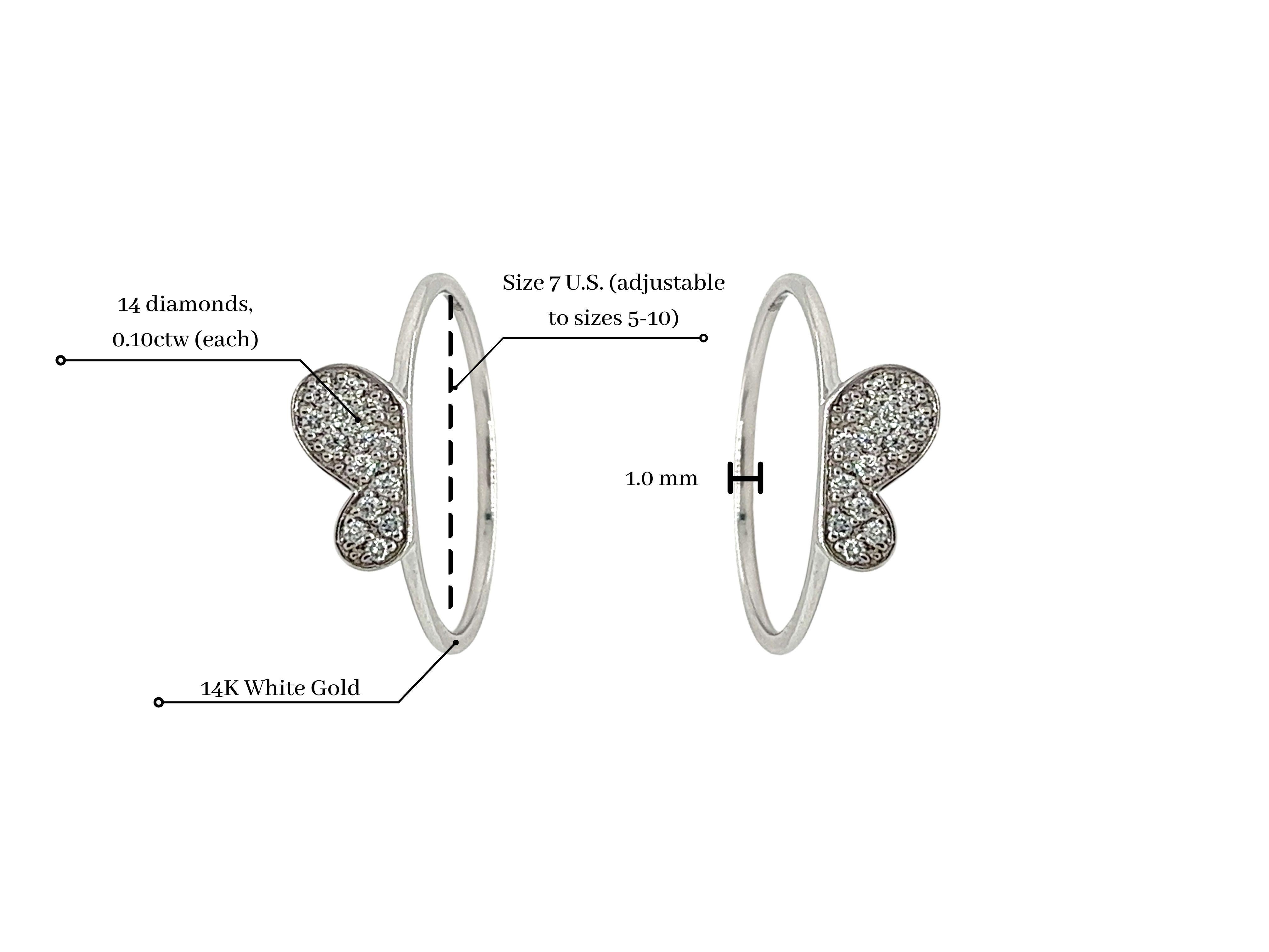Women's 14K Gold 2 Piece Detachable Mix and Match Butterfly Natural Diamond Ring For Sale