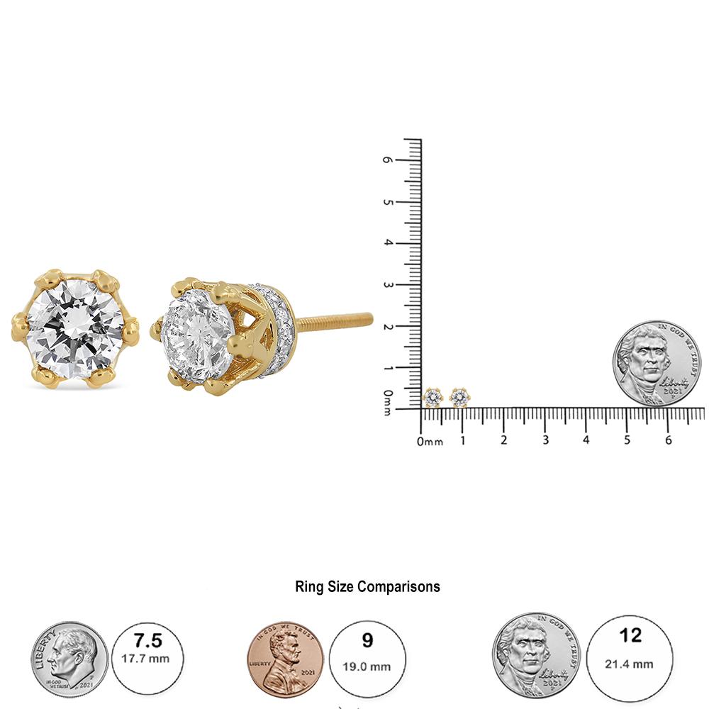 Round Cut 14K Yellow Gold 2.0 Carat Round Diamond Crown Stud Earrings For Sale